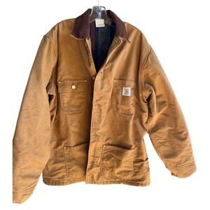 Vtg Carhartt Chore Jacket 44T Brown Blanket Lined Firm Duck Coat 6BLCT U…